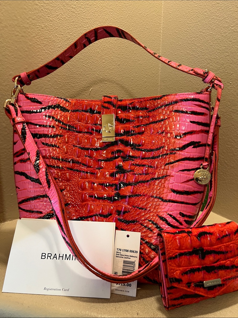 Brahmin Shira Pink Feline and Veronica matching wallet